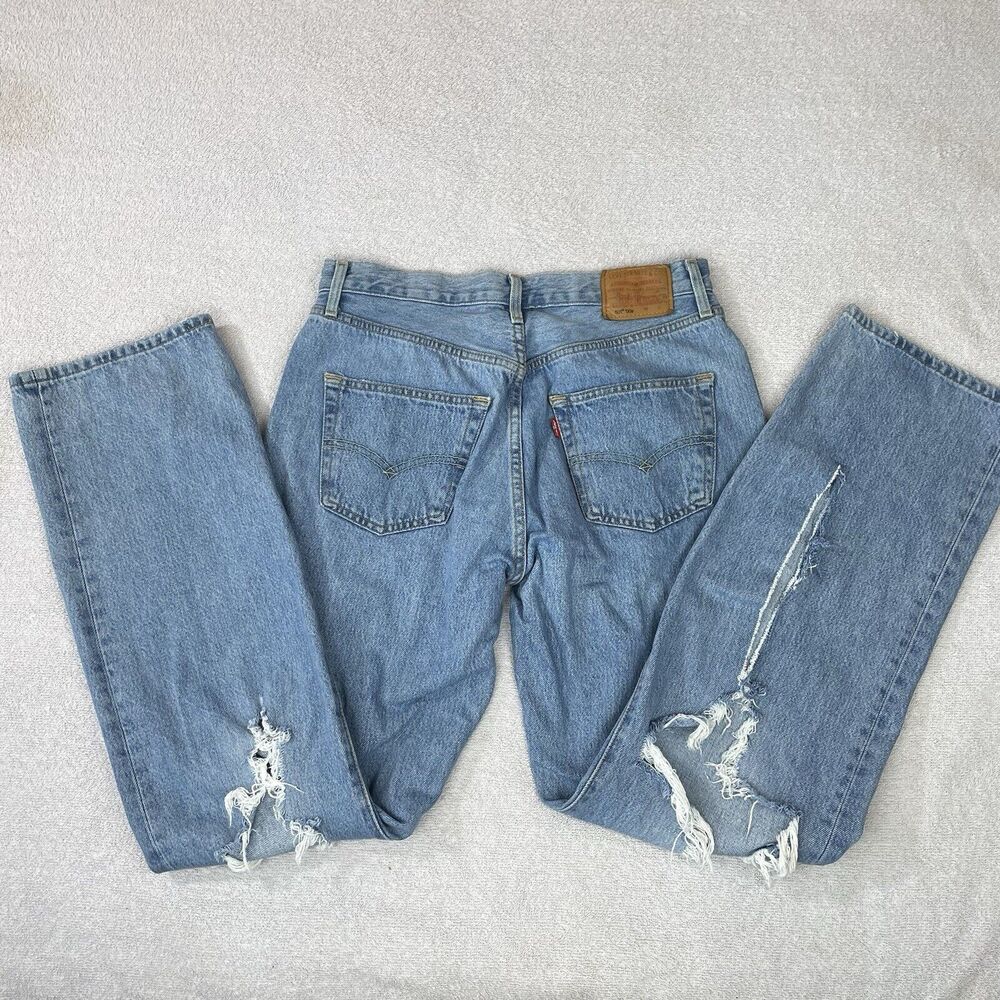 Levi's Premium 501 '90s Selvedge Jeans Women's W28 L32 Big E Destroyed Mid-Rise - Picture 5 of 16